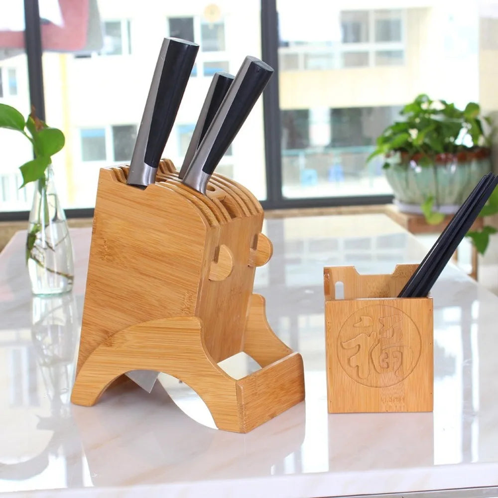 Wood Kitchen Knife Holder Bamboo Scissors Chopsticks Gadget Storage Shelf Rack Knife Block Stand Organizer Accessories WY804