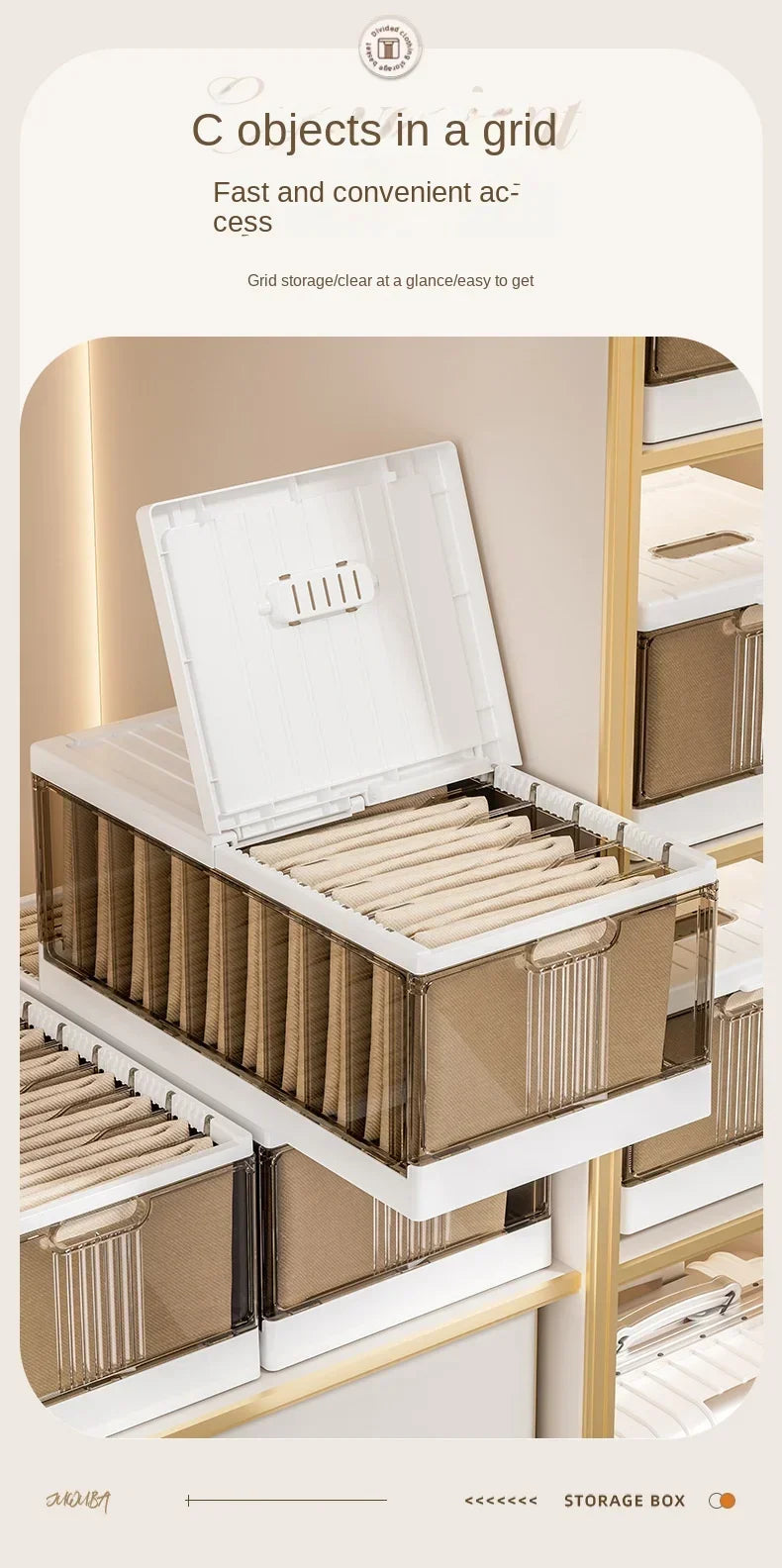 Plastic Wardrobe Clothes Organizer with Handle, Removable Dividers and Cover Stackable Foldable Closet Drawer Storage Box