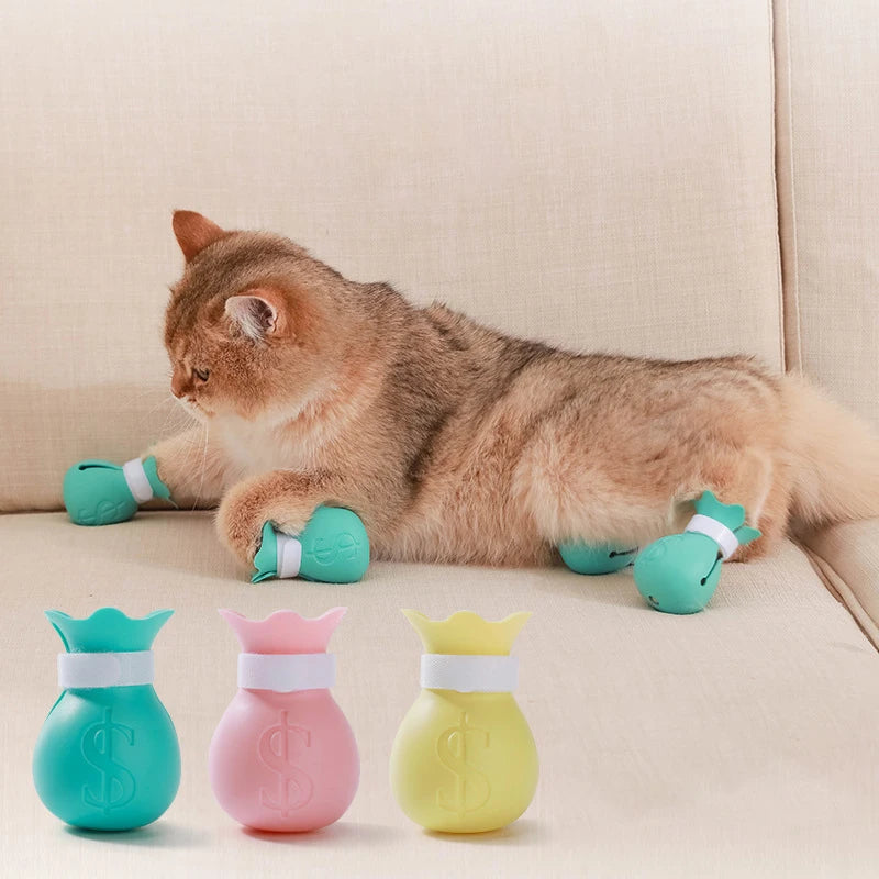 Cat Anti-Scratch Shoes Djustable Pet Bath Wash Boots Cat Claw Protector Paw Pattern Pet Grooming Supplies for Bathing Treating