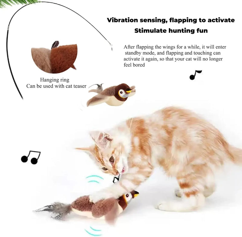 Hot Cat Interactive Toys Catnip Electric Pat Bird (with Catnip) Dog Cats Touch-Activated Squeaky Plush Toy Pet USB Rechargeable
