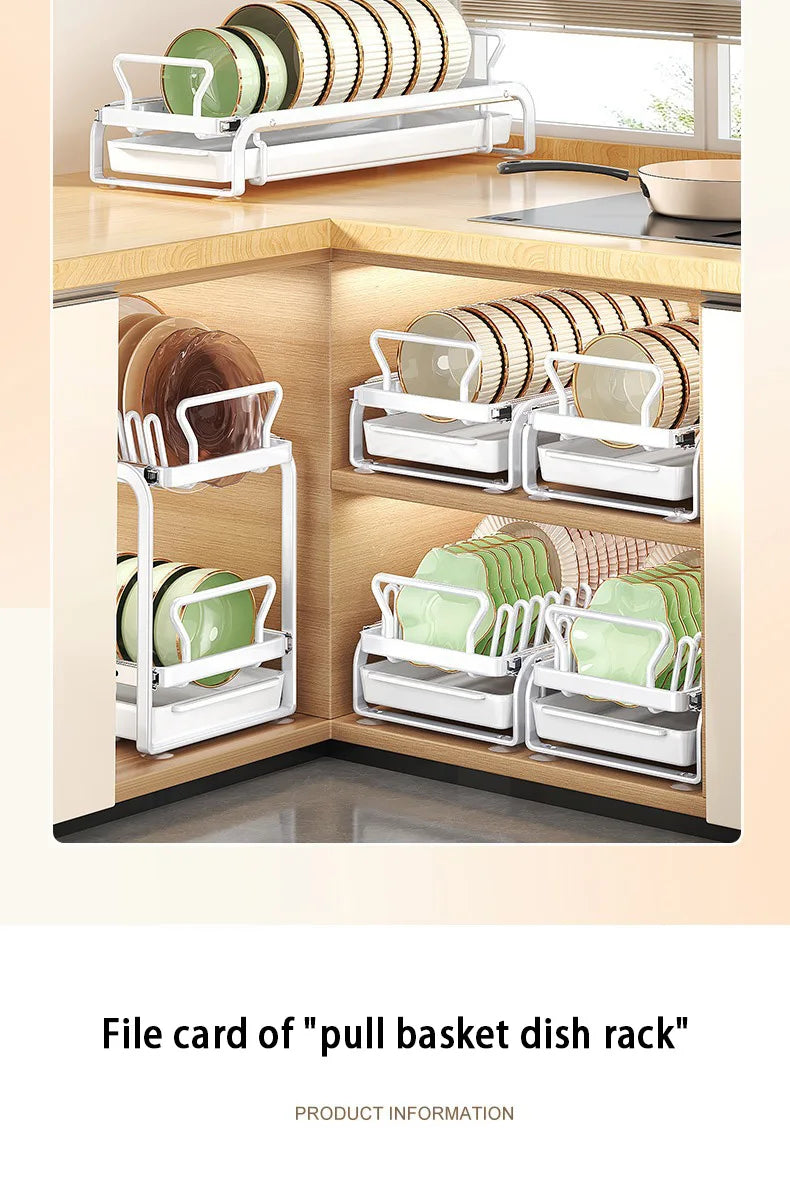 Kitchen Pull-out Dish Bowl Drainer Storage Rack Countertop Sink Cabinet Tableware Built-in Organizer Holder Cupboard Plates Rack