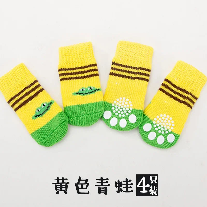 4pcs Cute Cat Socks, Anti-Slip Paw Protector, Comfortable Cotton Knit Indoor Shoes for Small Cats, Autumn Winter Pet Footwear
