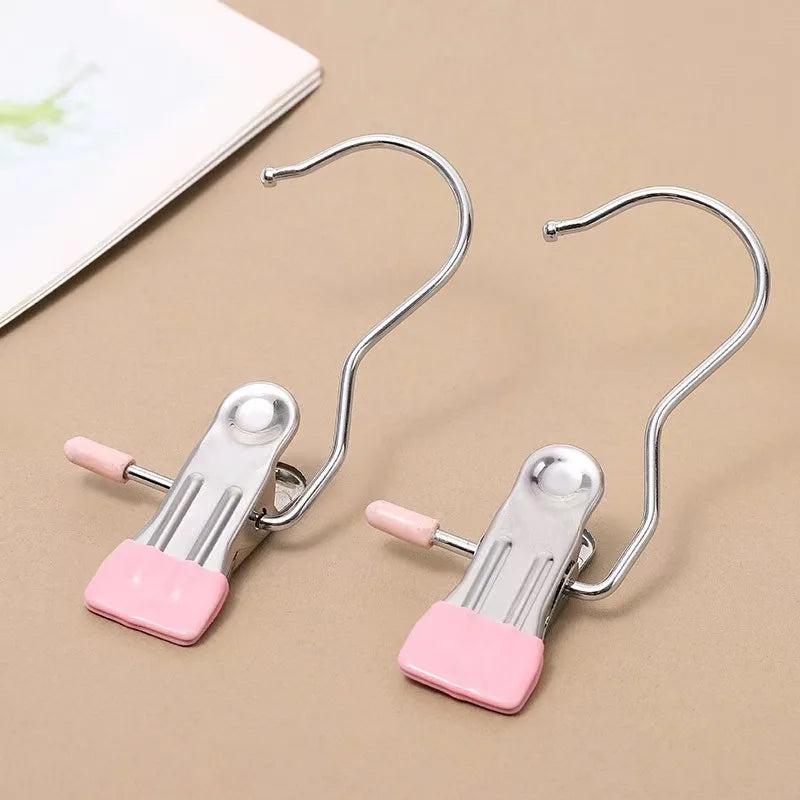 10pcs Stainless Steel Clothespins with Hook Laundry Organizer Portable Hanging Clip Closet Hanger Efficient Clothes Management