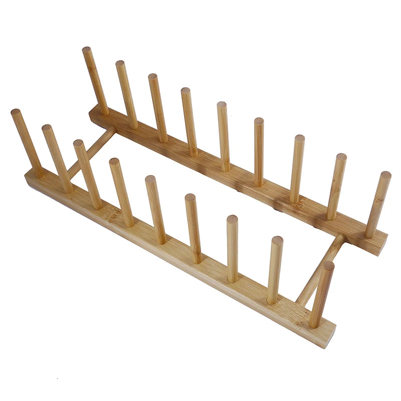 Bamboo Dish Drying Rack Utensil Holder Collapsible Wooden Dish Drainer Rack 2-Tier Folding Drying Holder for Kitchen Counter