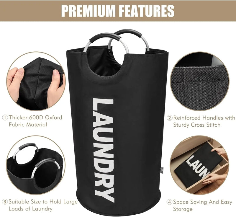 90L Black Large Laundry Basket, Collapsible Laundry Bag, Freestanding Tall Clothes Hamper, Foldable Washing Bin Storage Bag