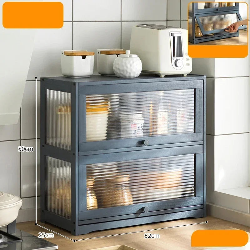 Multipurpose Wood Bathroom Countertop Cabinet Kitchen with 2 Window Doors Storage for Spice Jars Vanity Beauty