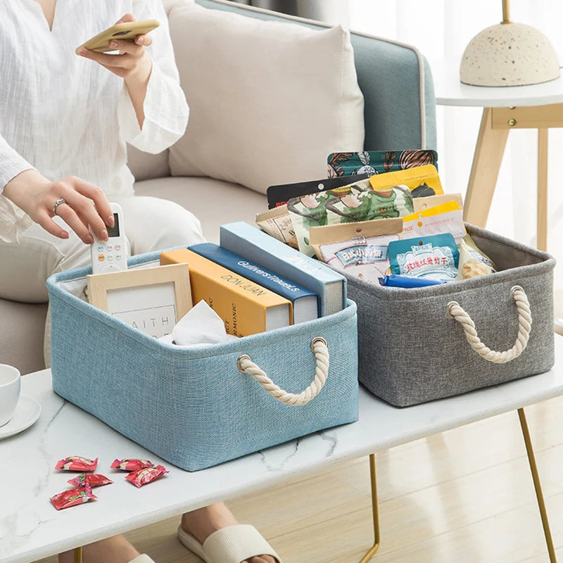 Cotton Linen Folding Strap handle kids toys organizer Clothes and sundries storage box Cabinet storage bag Laundry Basket