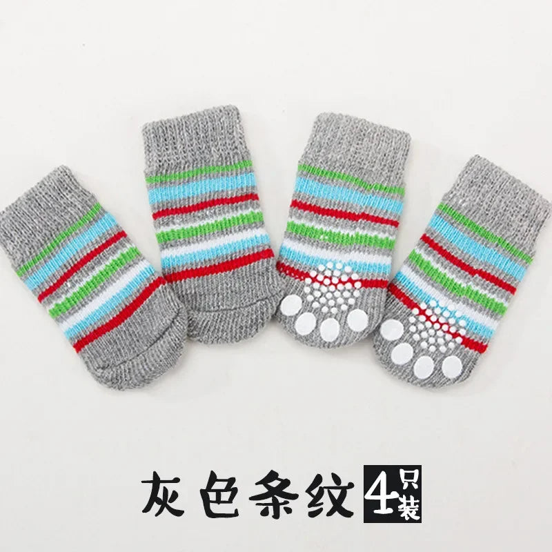 4pcs Cute Cat Socks, Anti-Slip Paw Protector, Comfortable Cotton Knit Indoor Shoes for Small Cats, Autumn Winter Pet Footwear
