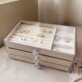Acrylic Velvet Jewelry Organizer with 3 Drawers Stackable Display Storage Earrings Necklace Bracelets Box Holder Case for Women