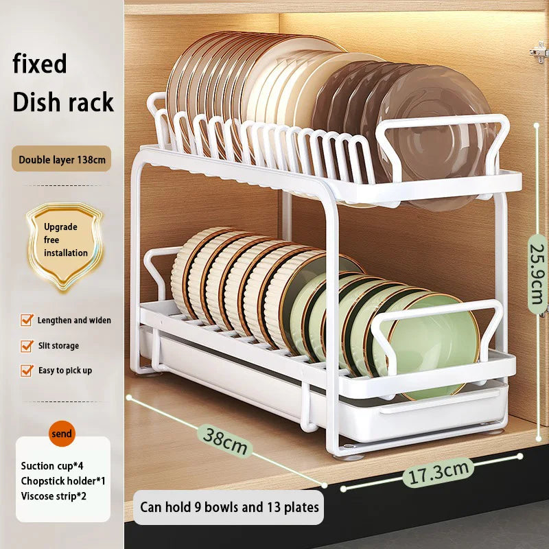 Kitchen Pull-out Dish Bowl Drainer Storage Rack Countertop Sink Cabinet Tableware Built-in Organizer Holder Cupboard Plates Rack