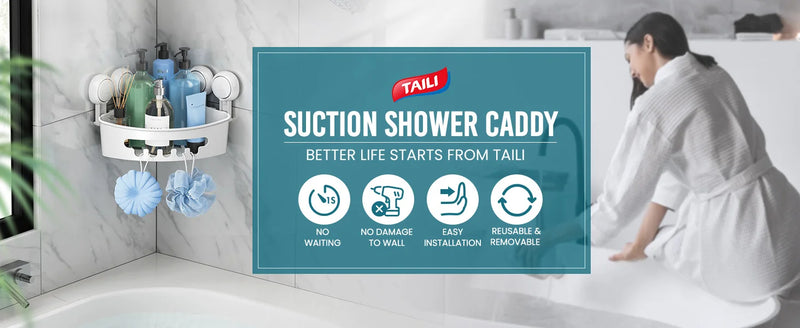 TAILI Shower Caddy Suction Cup Shower Shelf Suction Shower Basket Removable Powerful Shower Organizer Suction Bathroom Caddy