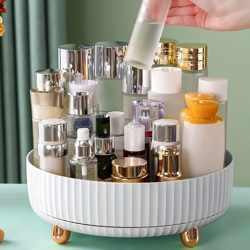 1pc 360 Degree Rotating Cosmetic Storage Box, Large Capacity Makeup Organizer, Plastic Round Skin Care Products Display Case