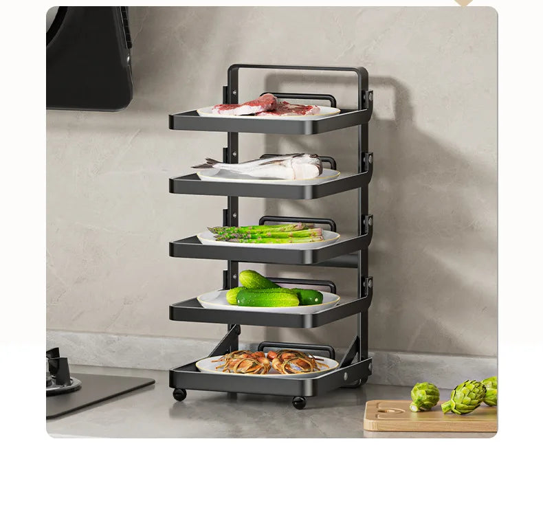 Kitchen Folding Side Dish Rack Cooking Plate Tray Organizer Counter Expandable Microwave Shelf Foldable Food Storage Shelves