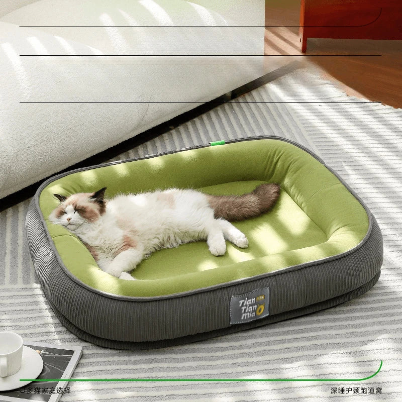 All-Season Detachable Washable Dog Bed for Small/Medium Dogs - Thermal Winter Pet Sofa Cushion Mat with Removable Cover