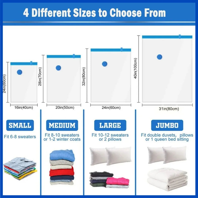8/5/3PCS Vacuum Storage Bags Compression Pack Vacuum Bag for Down Storing Clothes Bedding Blanket Space Save Travel BagOrganizer