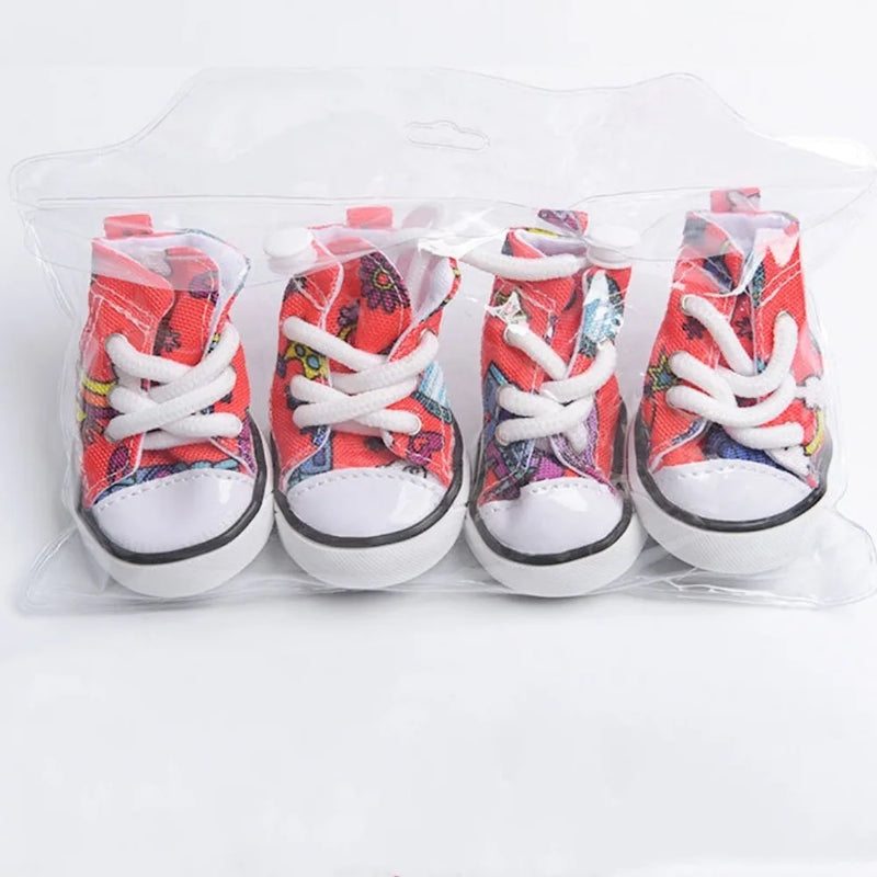 4Pcs Wear-resistant Dog Canvas Shoes Non-slip Breathable Pet Denim Boots Casual Fashion Puppy Sport Sneaker For Small Dogs Cats