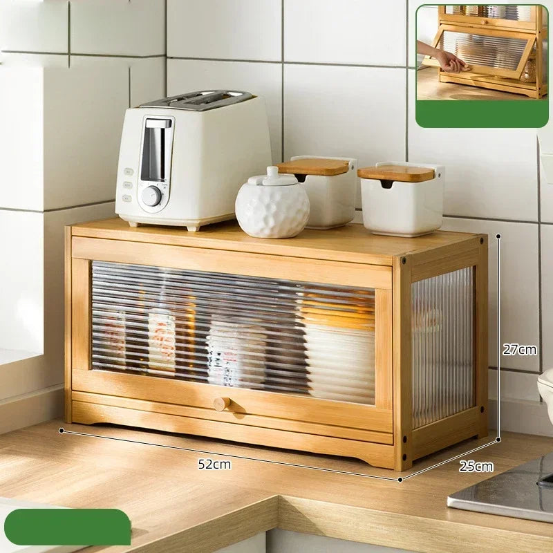 Multipurpose Wood Bathroom Countertop Cabinet Kitchen with 2 Window Doors Storage for Spice Jars Vanity Beauty