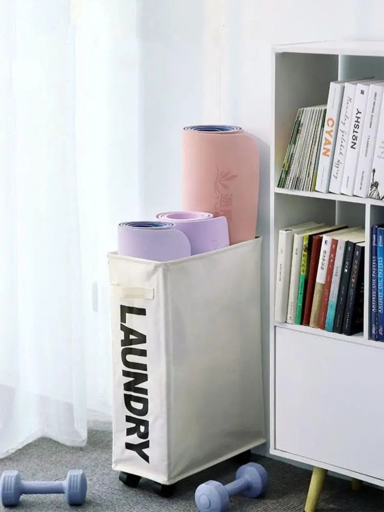 Laundry Basket with Wheels Large Capacity Yoga Mat Storage Basket Multifunctional Foldable Waterproof Dirty Clothes Storage Bag