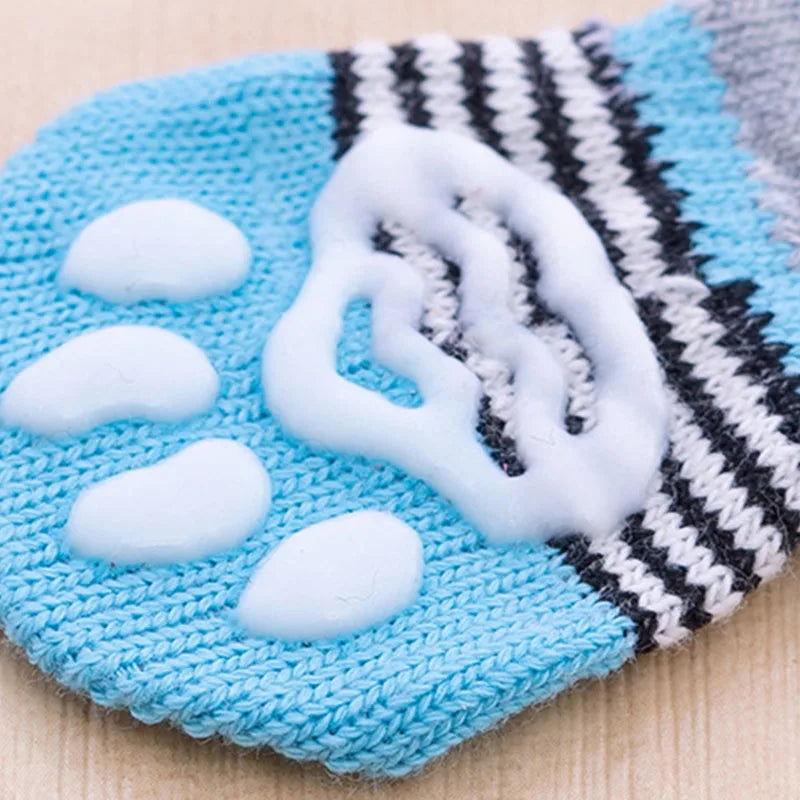 4pcs Cute Cat Socks, Anti-Slip Paw Protector, Comfortable Cotton Knit Indoor Shoes for Small Cats, Autumn Winter Pet Footwear