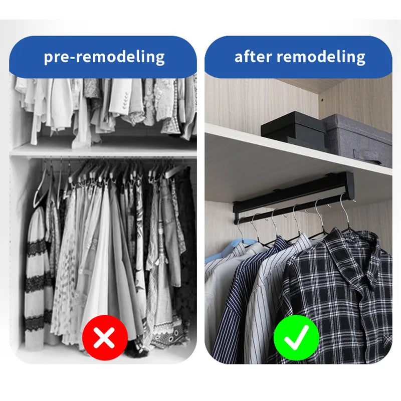 Closet shallow closet retractable hangers Cabinet hanging rod vertical pull-out top mounted trouser rack free of holes