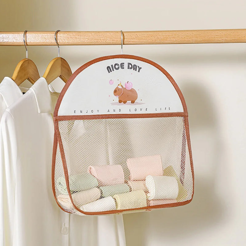 Large Capacity Hanging Storage Bag with Hook Reusable Underwear Storage Mesh Bag Wardrobe Sundries Organizer Oxford