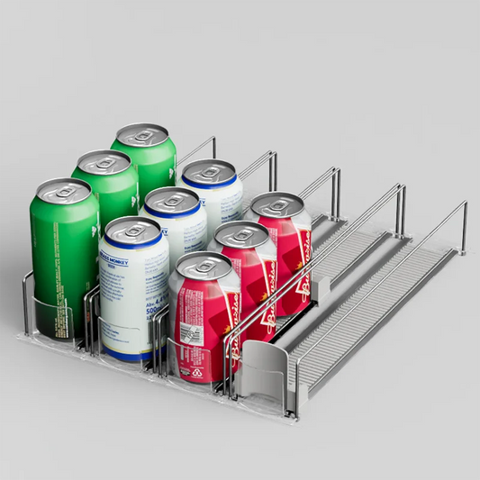 ChineBeer - Organizador de Latinhas LongNeck para Geladeira Empurrador de Latas com Mola, deslizador de latas para facilitar a retirada da geladeira, suporte para garrafas, prateleira dispenser de bebidas para geladeira