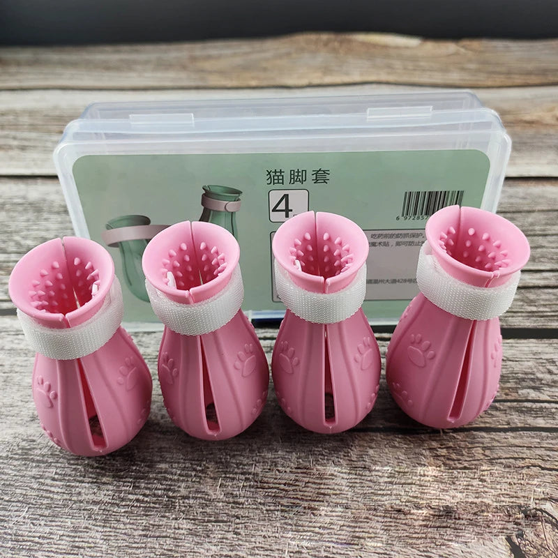 Cat Anti-Scratch Shoes Djustable Pet Bath Wash Boots Cat Claw Protector Paw Pattern Pet Grooming Supplies for Bathing Treating