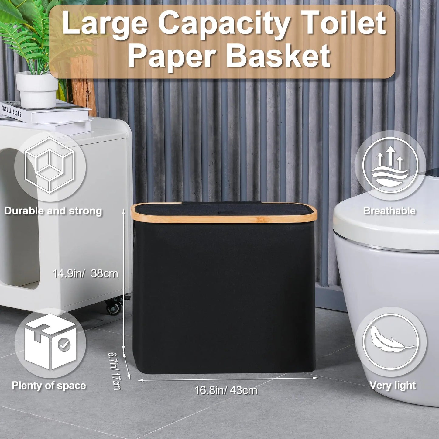 Foldable Toilet Paper Storage Basket with Lid Handle Waterproof Toilet Paper Holder Stand Bathroom Organizer Cabinet Container