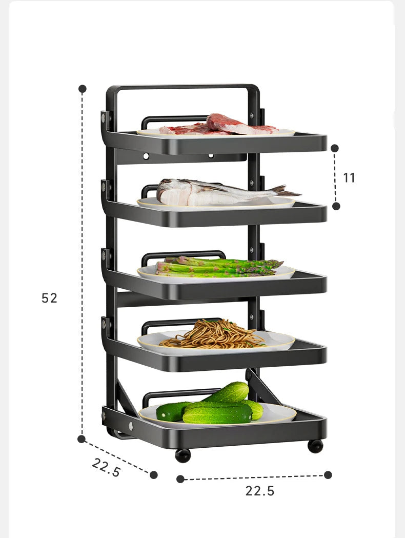 Kitchen Folding Side Dish Rack Cooking Plate Tray Organizer Counter Expandable Microwave Shelf Foldable Food Storage Shelves
