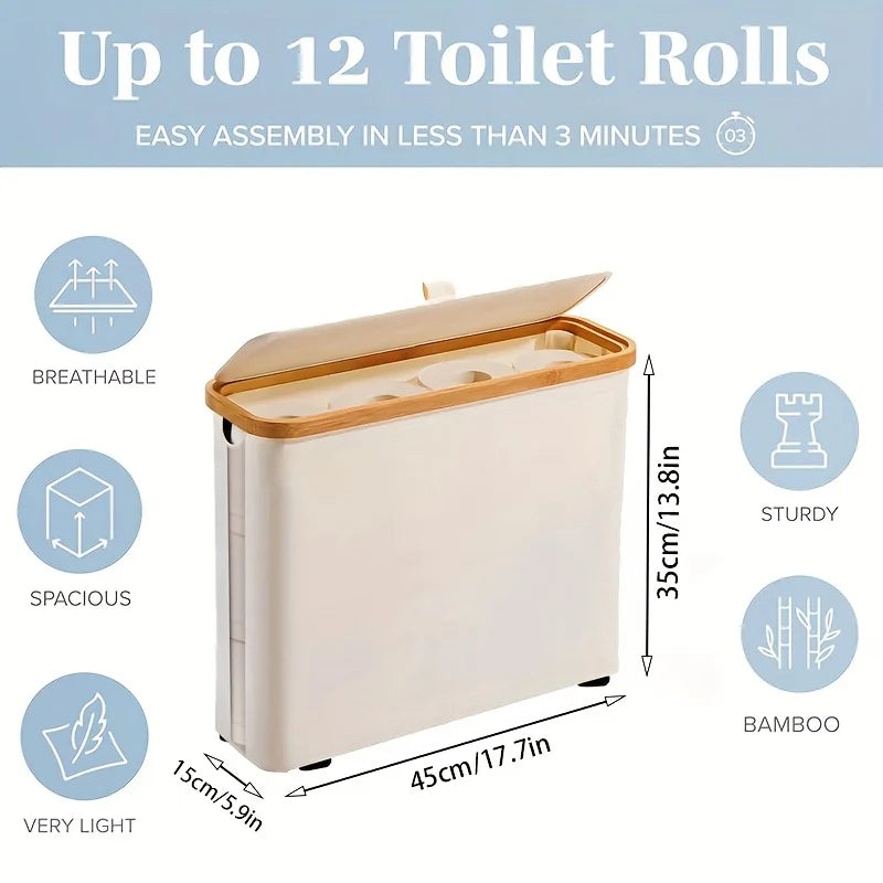 Foldable Toilet Paper Storage Basket with Lid Handle Waterproof Toilet Paper Holder Stand Bathroom Organizer Cabinet Container