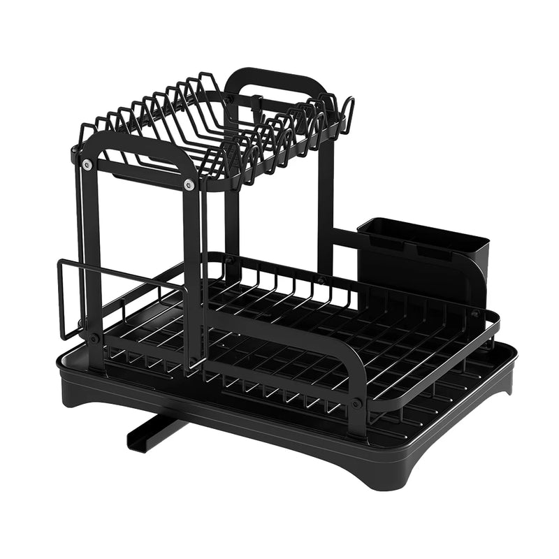 2025 NEW 2-layer countertop tableware storage rack drain plate bowl dish drain rack kitchen dish drain rack with drain rack
