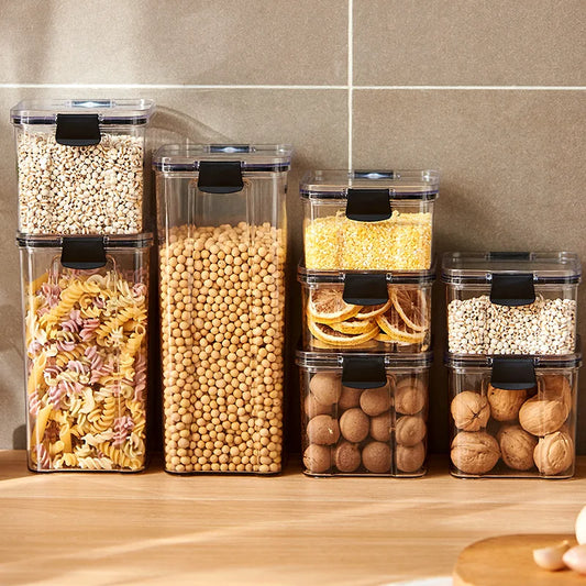 Potes Organizadores Selados MultiUso (Kit completo com 5 peças de tamanhos diferentes) para Armazenamento Geral (alimentos, grãos, cereais, limpeza, sabões em pó etc)