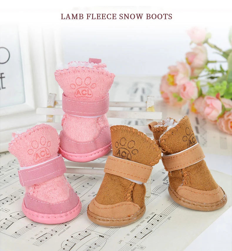 4Pcs/set Warm Pet Dog Shoes for Small Medium Dogs Cute Dog Boots Outdoor Non-Slip Puppy Sneakers Anti-Slip Dog Foot Protector