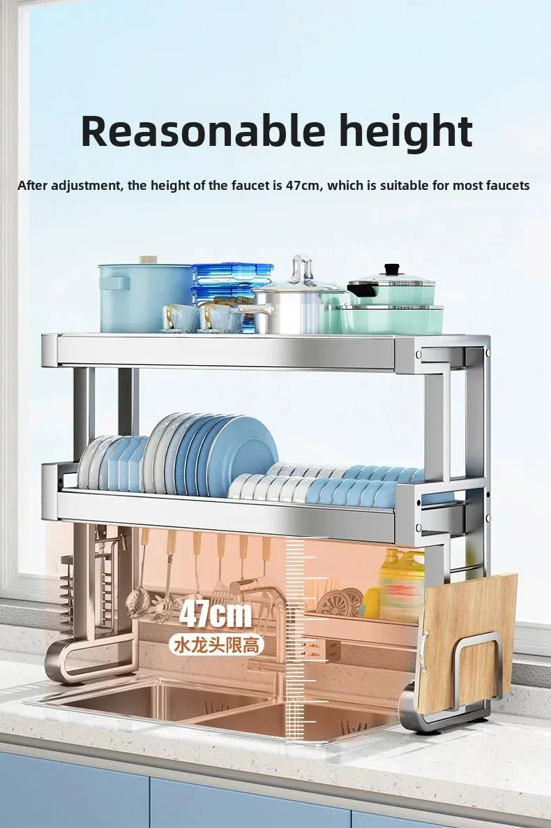 304 Stainless Steel Kitchen Shelf Above The Sink Dish Drainer Multifunctional Dish Drying Rack Drainage Ventile Cutlery Organize