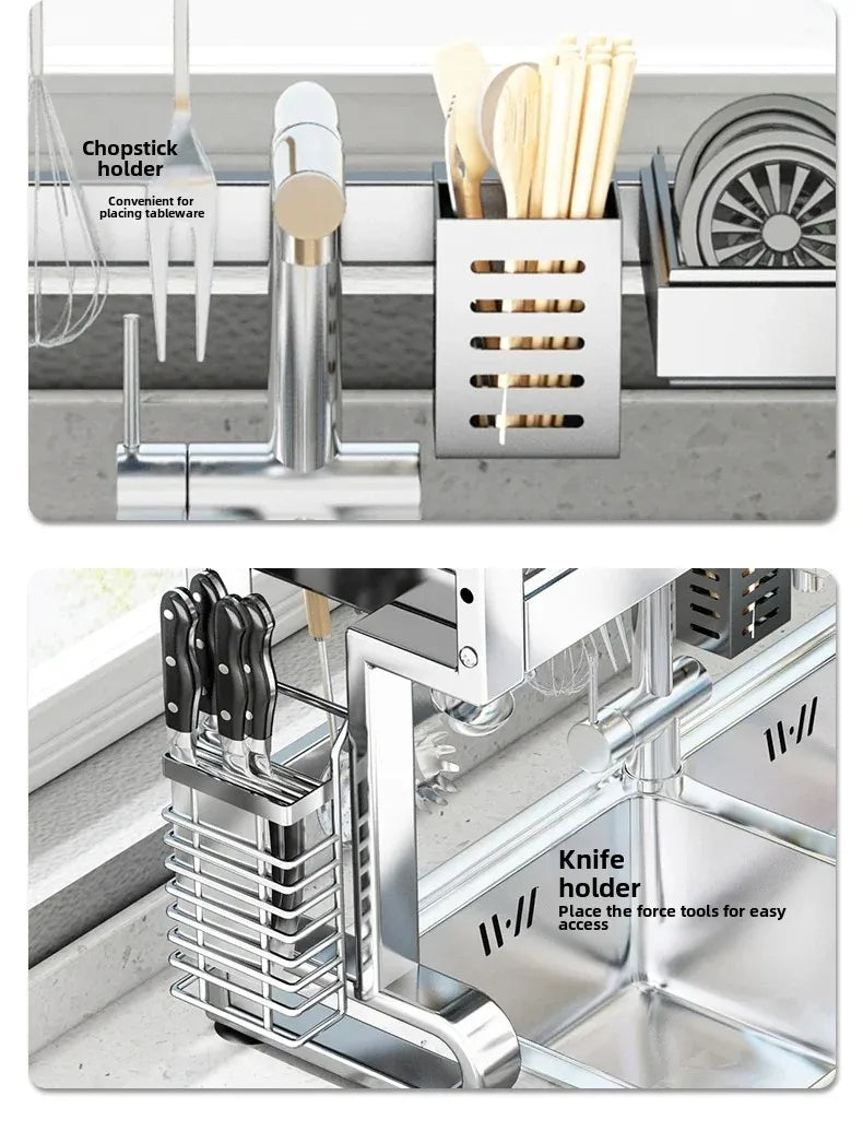 304 Stainless Steel Kitchen Shelf Above The Sink Dish Drainer Multifunctional Dish Drying Rack Drainage Ventile Cutlery Organize