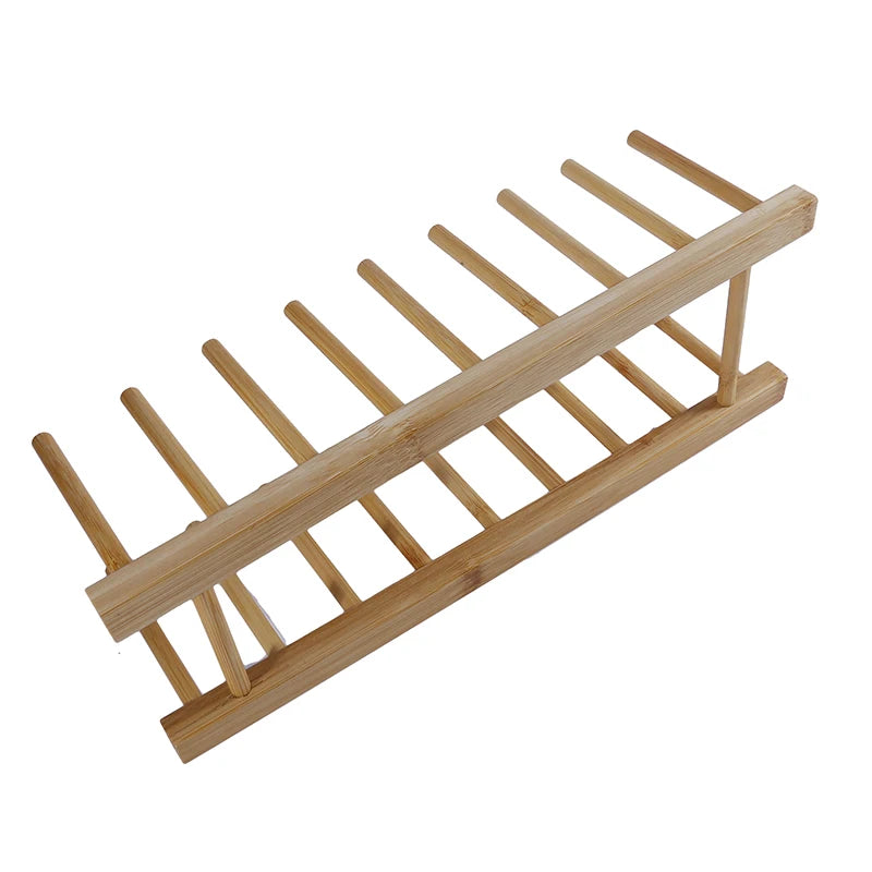 Bamboo Dish Drying Rack Utensil Holder Collapsible Wooden Dish Drainer Rack 2-Tier Folding Drying Holder for Kitchen Counter