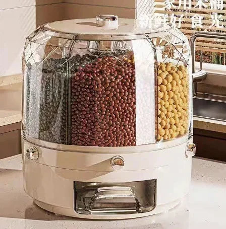 Dispenser Organizador de Cereais Giratório 360º para Cozinha Ideal para Grãos, Cereais, Farinhas, Açucar, Sal etc, à prova de umidade. Cozinha Chic e Elegante