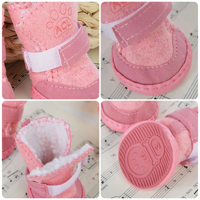 4Pcs/set Warm Pet Dog Shoes for Small Medium Dogs Cute Dog Boots Outdoor Non-Slip Puppy Sneakers Anti-Slip Dog Foot Protector