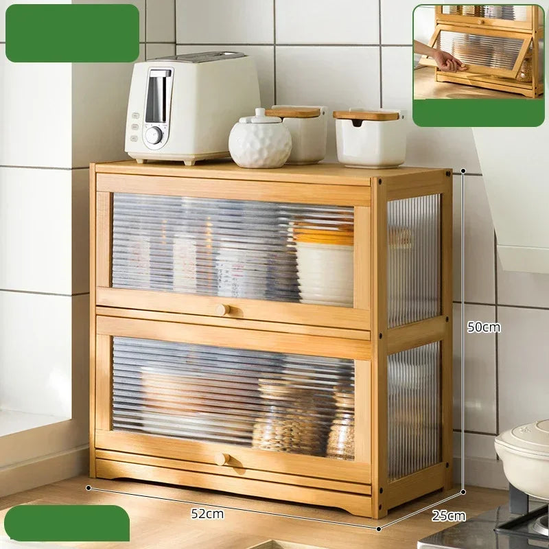 Multipurpose Wood Bathroom Countertop Cabinet Kitchen with 2 Window Doors Storage for Spice Jars Vanity Beauty