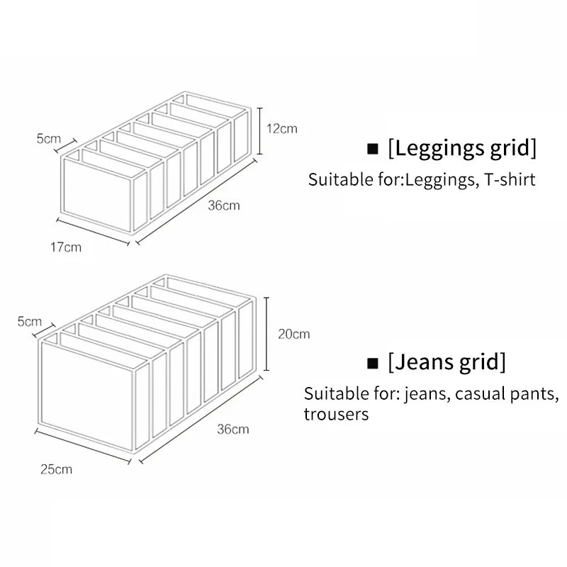 7 Grids Jeans Storage Box Closet Wardrobe Clothes Compartment Boxes Drawer Jeans Socks Separation Organizer Pants Storage