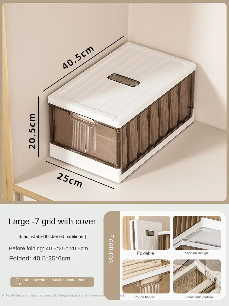 Plastic Wardrobe Clothes Organizer with Handle, Removable Dividers and Cover Stackable Foldable Closet Drawer Storage Box