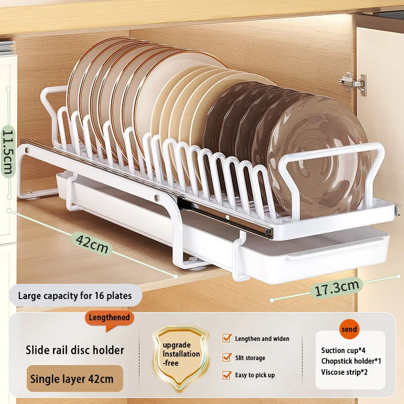 Kitchen Pull-out Dish Bowl Drainer Storage Rack Countertop Sink Cabinet Tableware Built-in Organizer Holder Cupboard Plates Rack