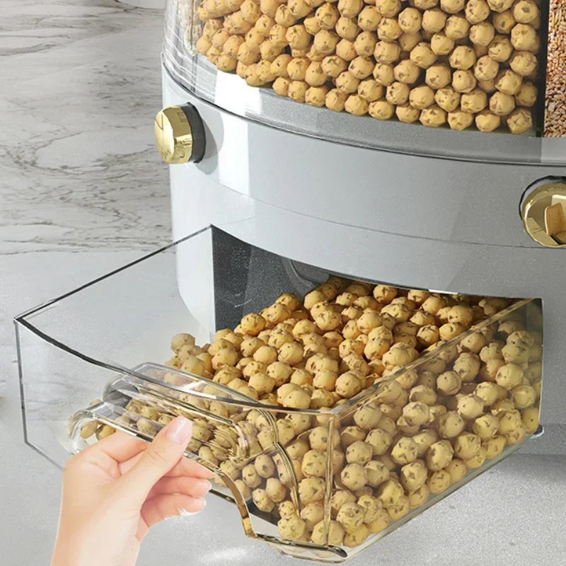 Dispenser Organizador de Cereais Giratório 360º para Cozinha Ideal para Grãos, Cereais, Farinhas, Açucar, Sal etc, à prova de umidade. Cozinha Chic e Elegante