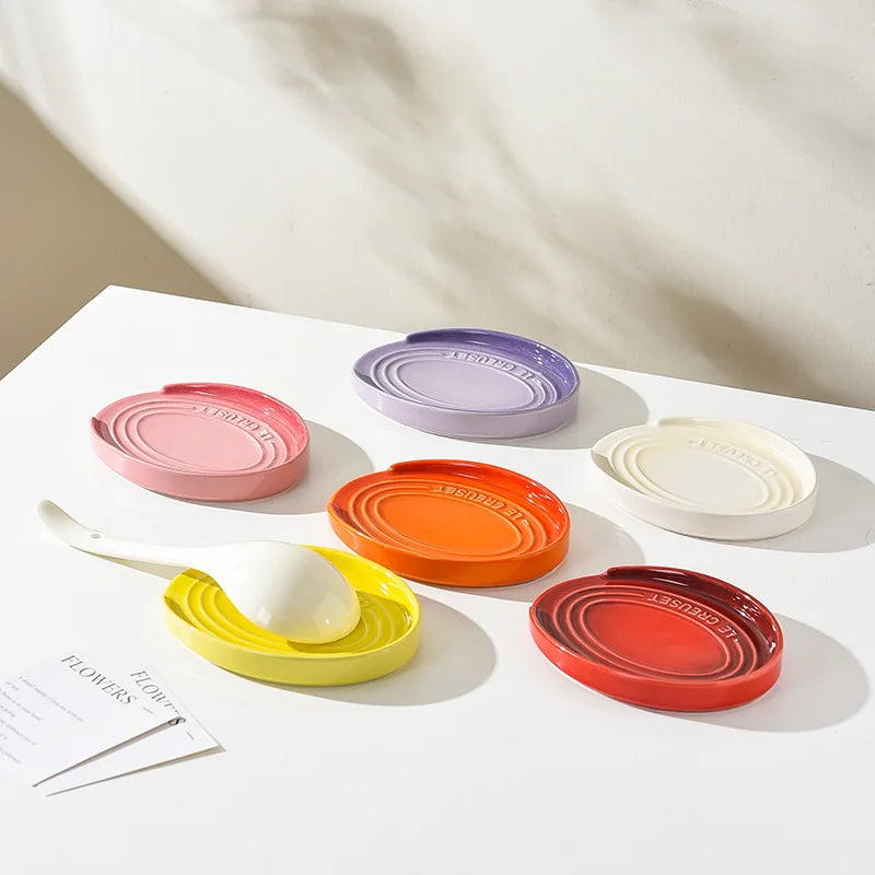 Porcelain Spoon Rest,Ceramic Large Utensils Holder,Kitchen Counter Cooking Tools Organizer,Spatula Ladle Tongs Container Plate
