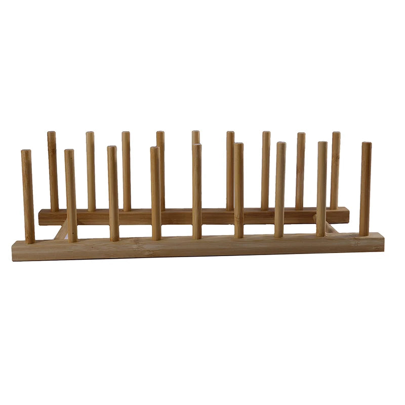Bamboo Dish Drying Rack Utensil Holder Collapsible Wooden Dish Drainer Rack 2-Tier Folding Drying Holder for Kitchen Counter