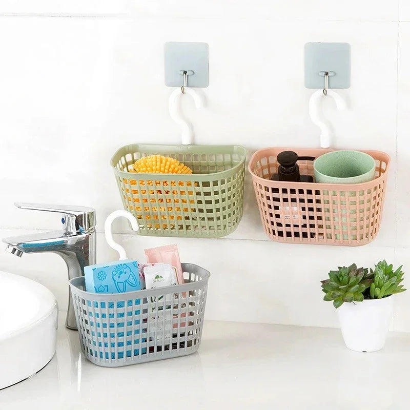 Wall Hanging Storage Basket With 360 Rotation Hook Breathable Mesh Clothes Organizer Bucket Kitchen And Bathroom Accessories