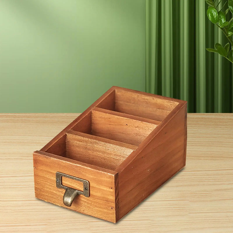 Wooden Desktop Organizer Case Durable Compact Portable Remote Control Caddy Holder for Desktop Office Countertop Bedroom Vanity