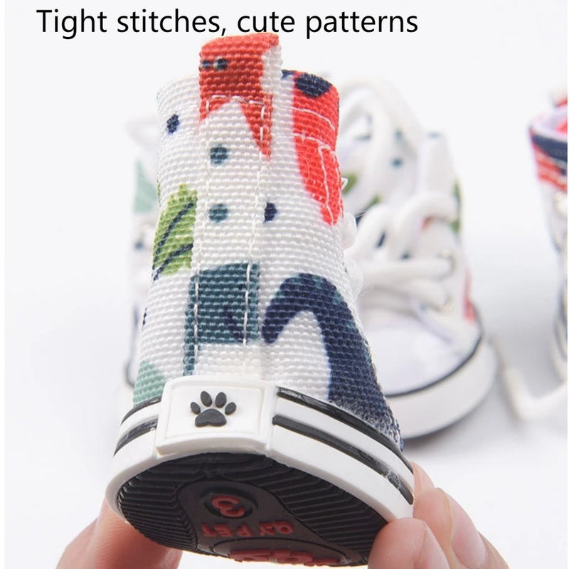 4Pcs Wear-resistant Dog Canvas Shoes Non-slip Breathable Pet Denim Boots Casual Fashion Puppy Sport Sneaker For Small Dogs Cats