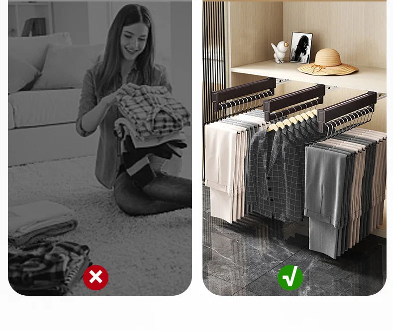 Expandable Sliding Pants Rack Collapsible Drying Holder Aluminum alloy Wardrobe Clothes Rack Wall-mounted Retractable organizer