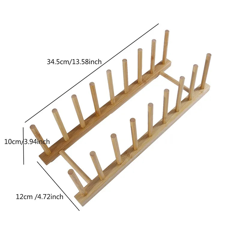 Bamboo Dish Drying Rack Utensil Holder Collapsible Wooden Dish Drainer Rack 2-Tier Folding Drying Holder for Kitchen Counter